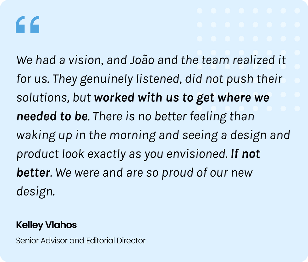 Kelley Vlahos testimonial about the website design process with RebelMouse