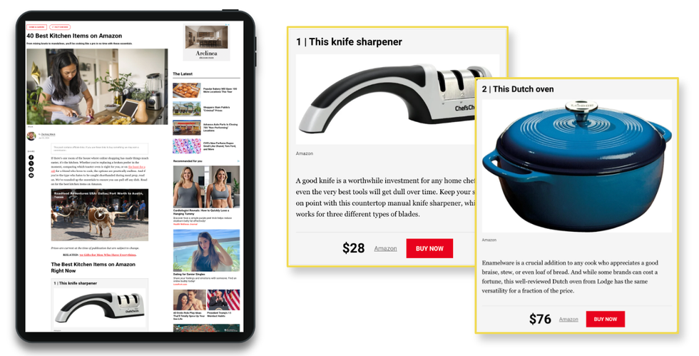 kitchen products displayed in promotional callouts on a website