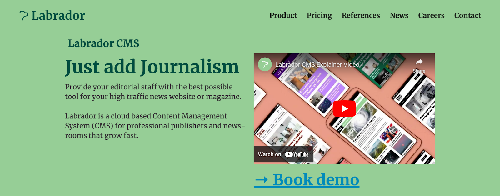 Labrador CMS home and book demo page