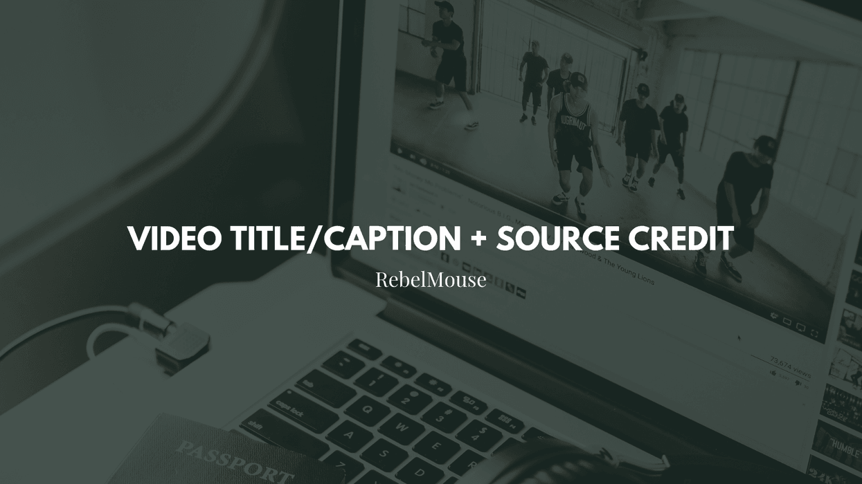 Laptop playing a dance video tutorial, text overlay reads "VIDEO TITLE/CAPTION + SOURCE CREDIT".