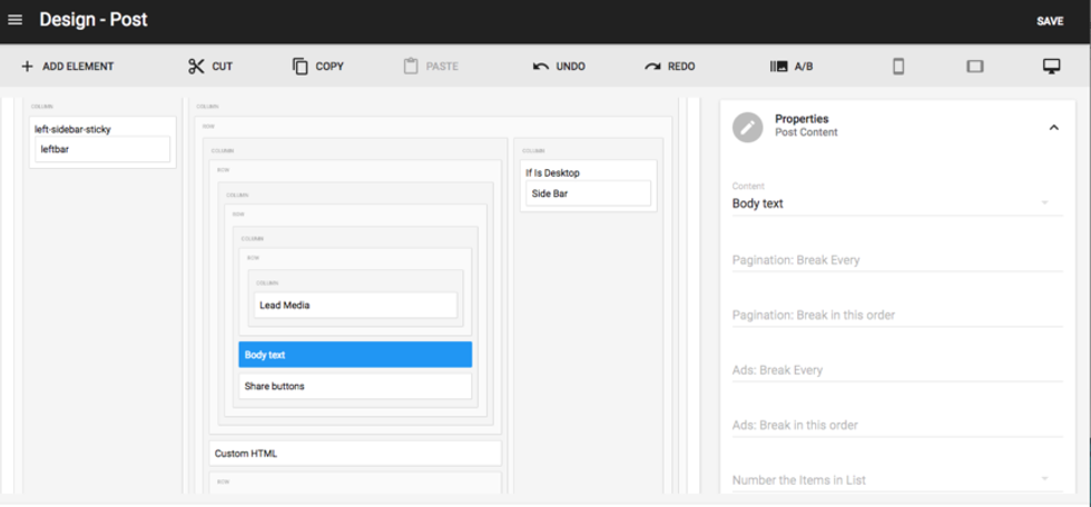 Layout and Design tool - Post Content Properties