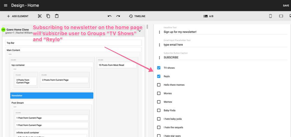 Layout & Design Tool: Adding the Email Capture Forms for Specific Groups
