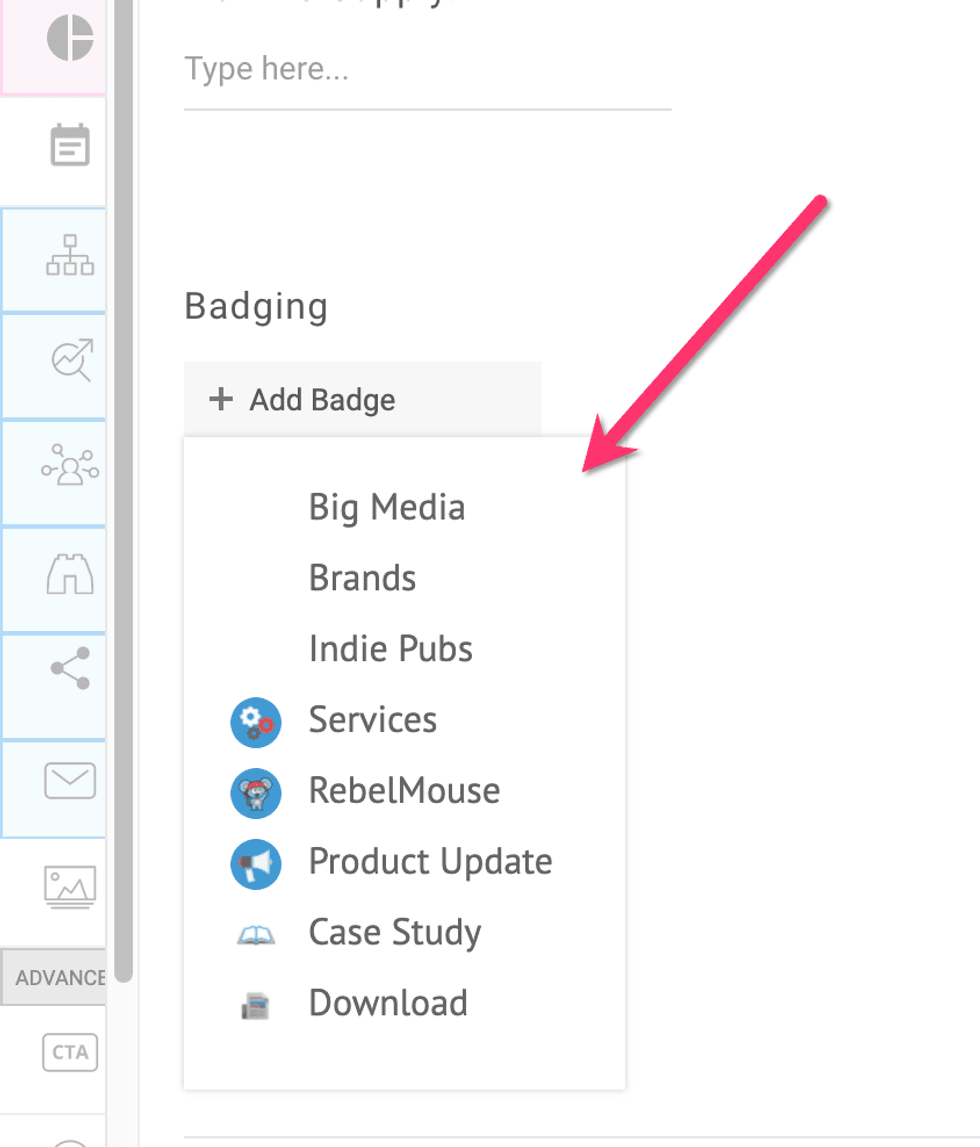 List of Badges in Entry Editor