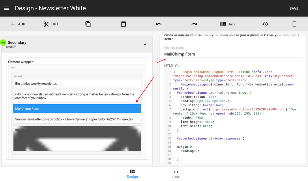 Mailchimp embed form inside RebelMouse Layout & Design