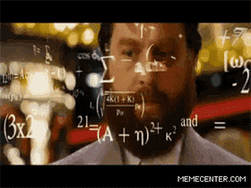 Man surrounded by floating math equations, appearing deep in thought.