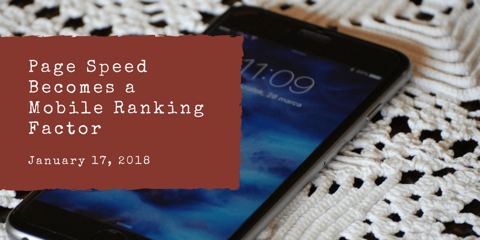 "Mobile ranking influenced by page speed; notice dated January 17, 2018, with phone background."