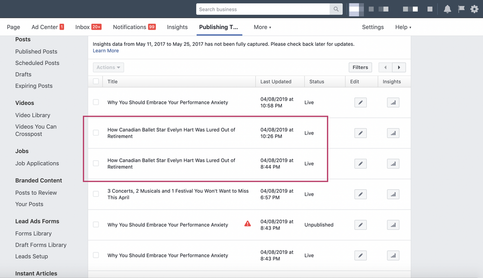 multiple posts on production articles facebook instant articles