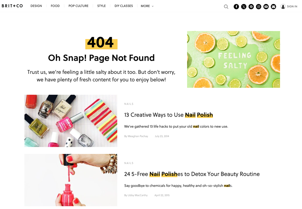 nail polish 404 page on Brit + Co