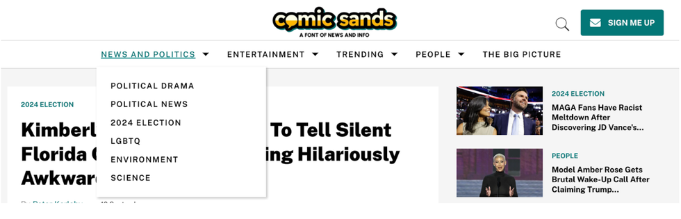 new taxonomy for Comic Sands led to dropdown menus like news and politics