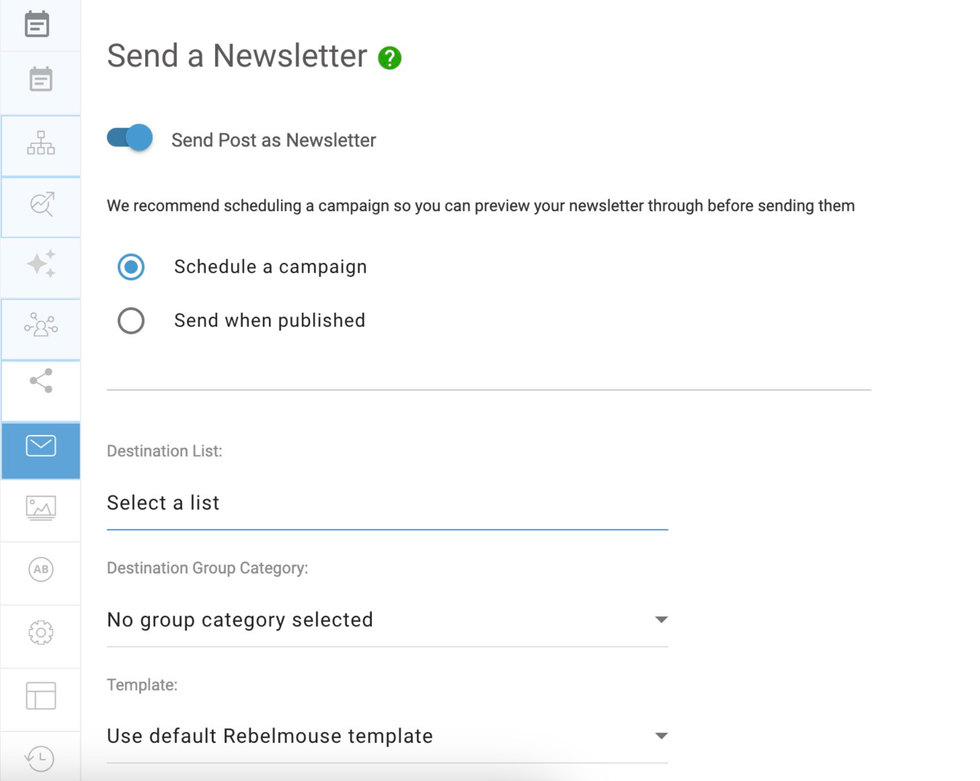 newsletter functionality on rebelmouse