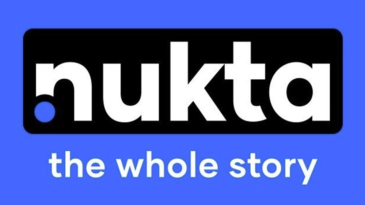 Nukta logo with the tagline "the whole story" on a blue background