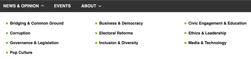 older version of section taxonomy and navigation on The Fulcrum's website