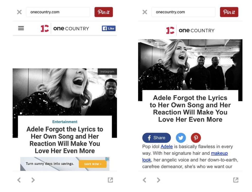One Country AMP page