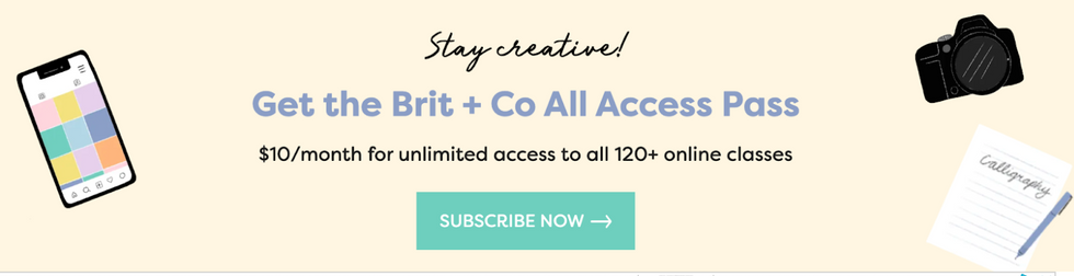 Online classes promo on Brit+Co website