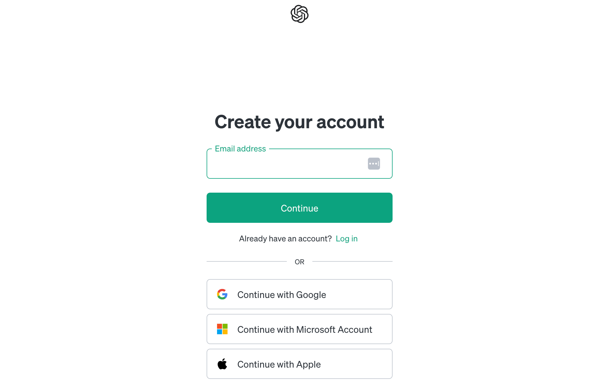 OpenAI account setup home page