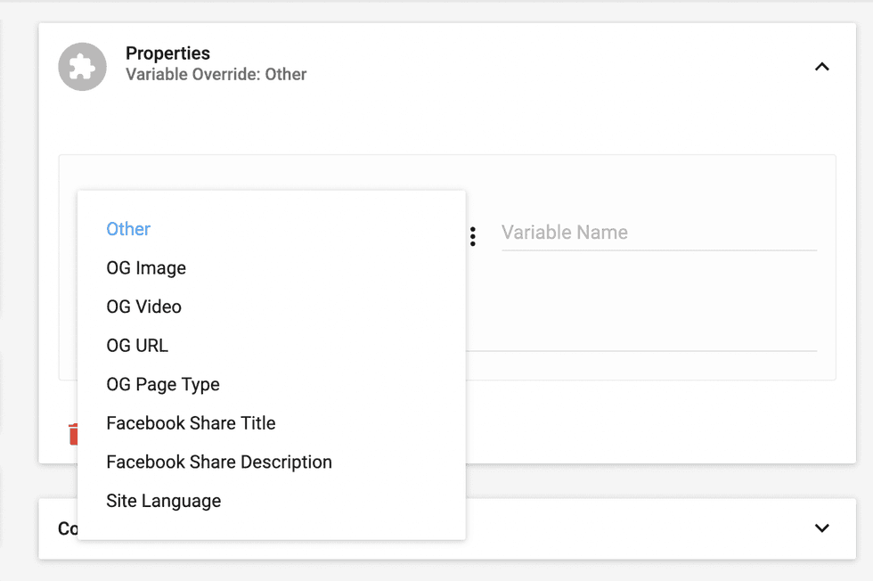 Options for setting properties like OG image and Facebook share title.
