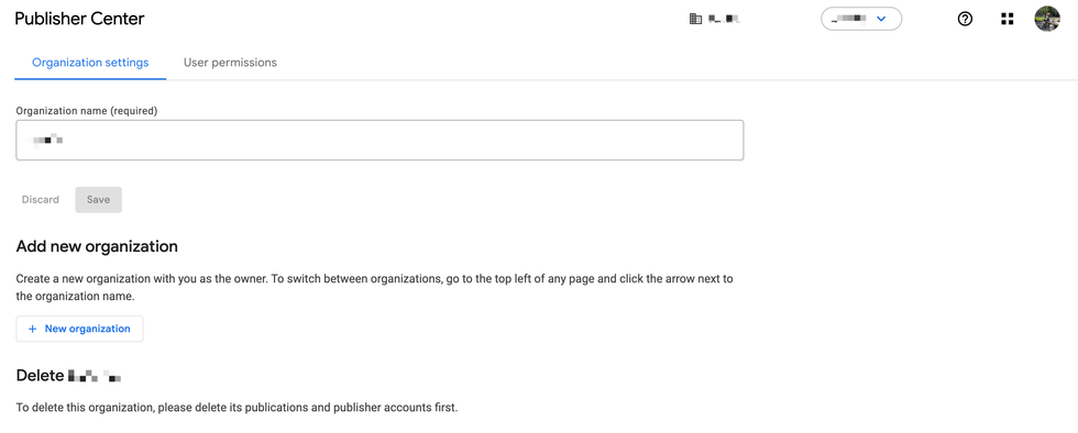 Organization settings in Google Publisher Center
