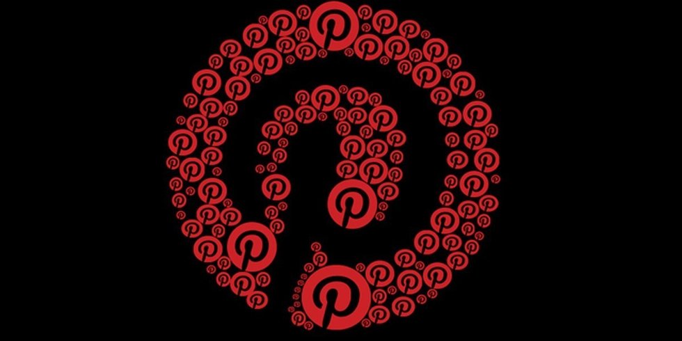 Pinterest logos forming a spiral pattern on a black background.