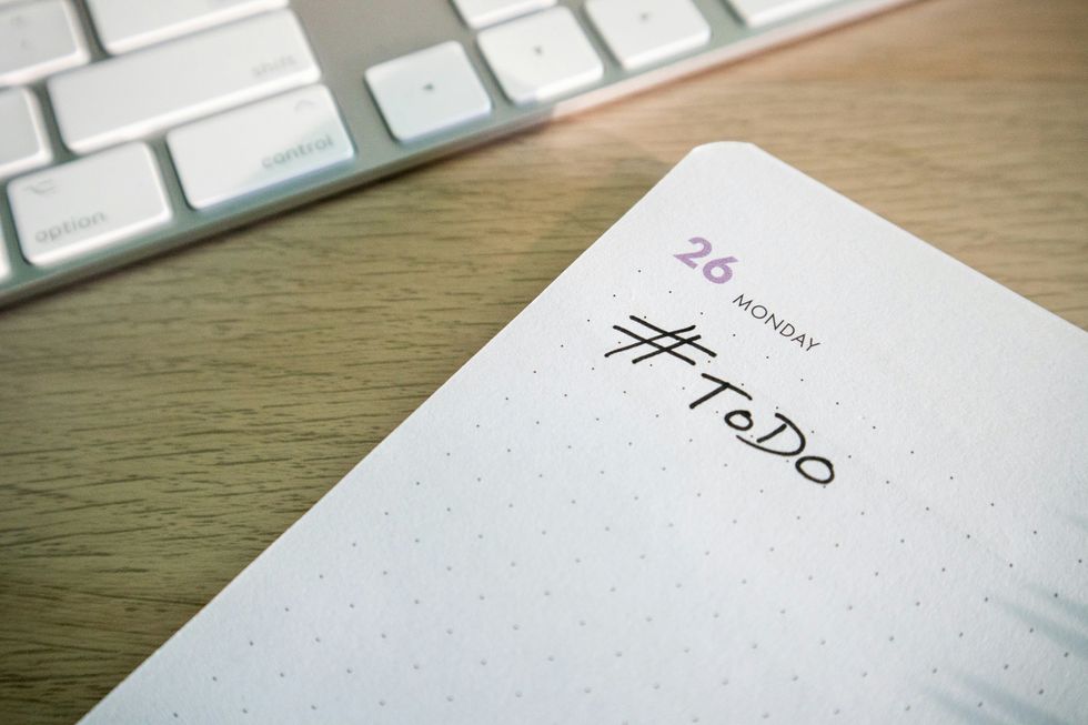 planner page with "Monday 26 #ToDo" and a keyboard nearby