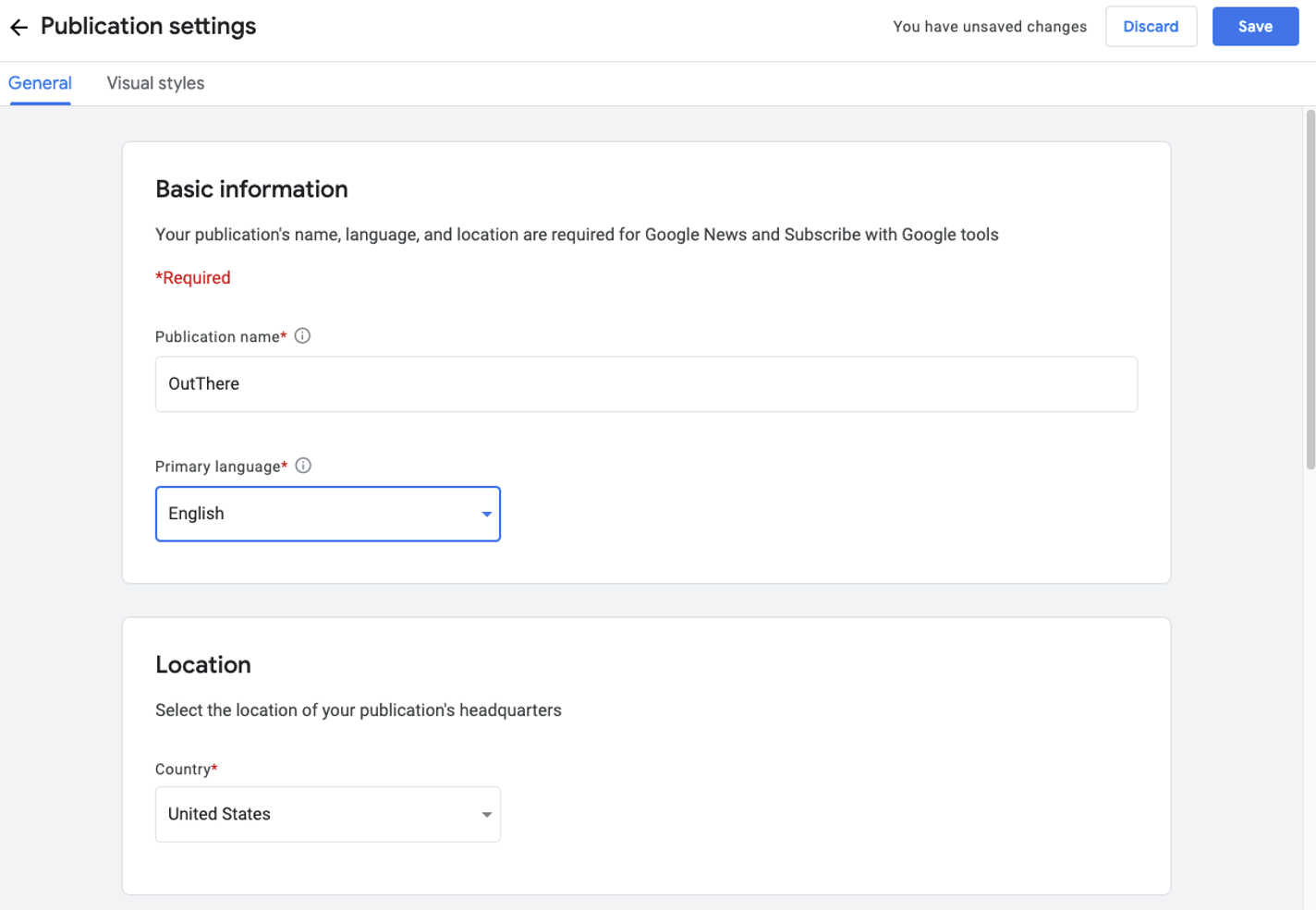primary language google publisher center
