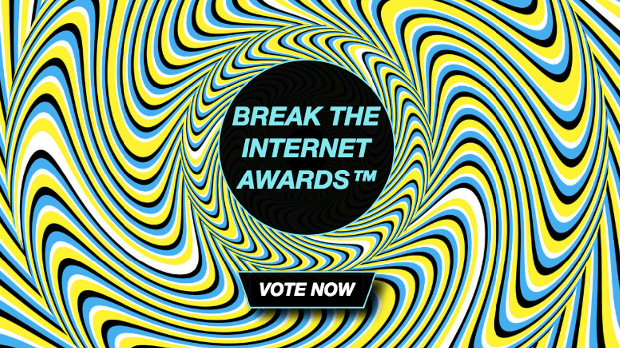 Psychedelic swirl background with "Break the Internet Awards" text in the center.