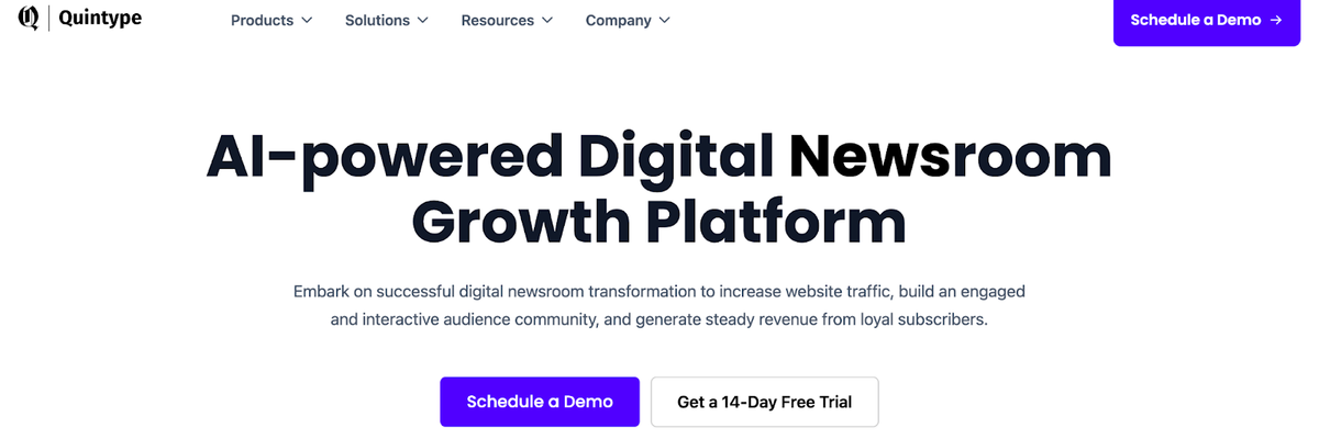 Quintype CMS home page