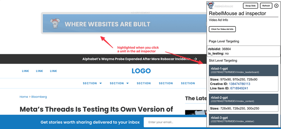 RebelMouse Chrome Extension - Ad Inspector