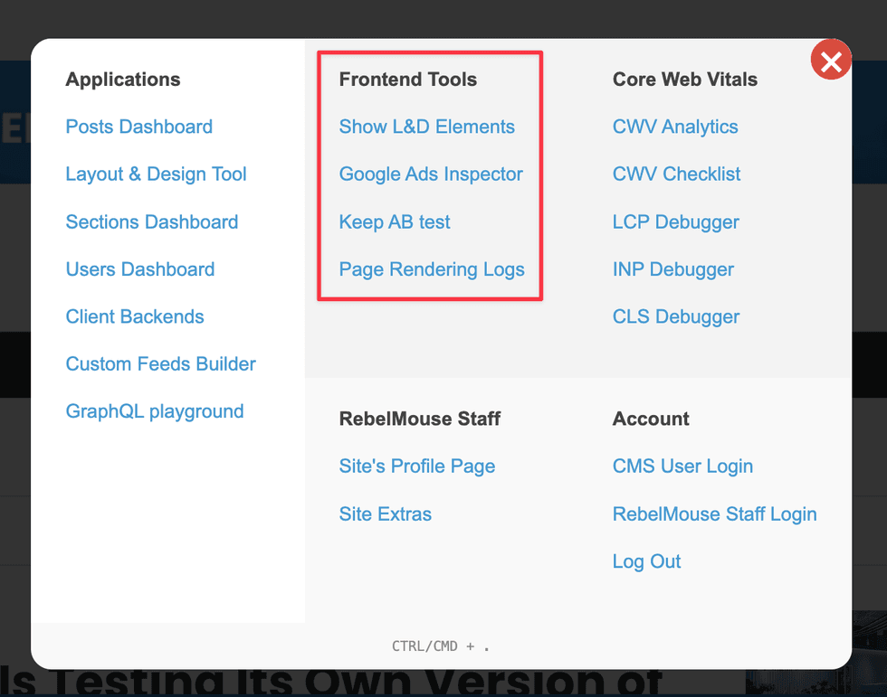 RebelMouse Chrome Extension - Frontend Tools