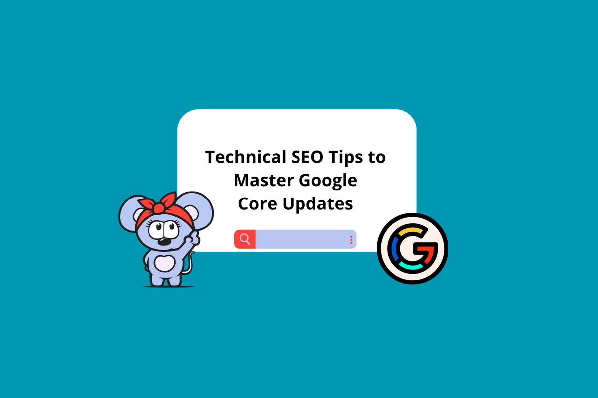 RebelMouse logo pointing to technical SEO tips with Google symbol