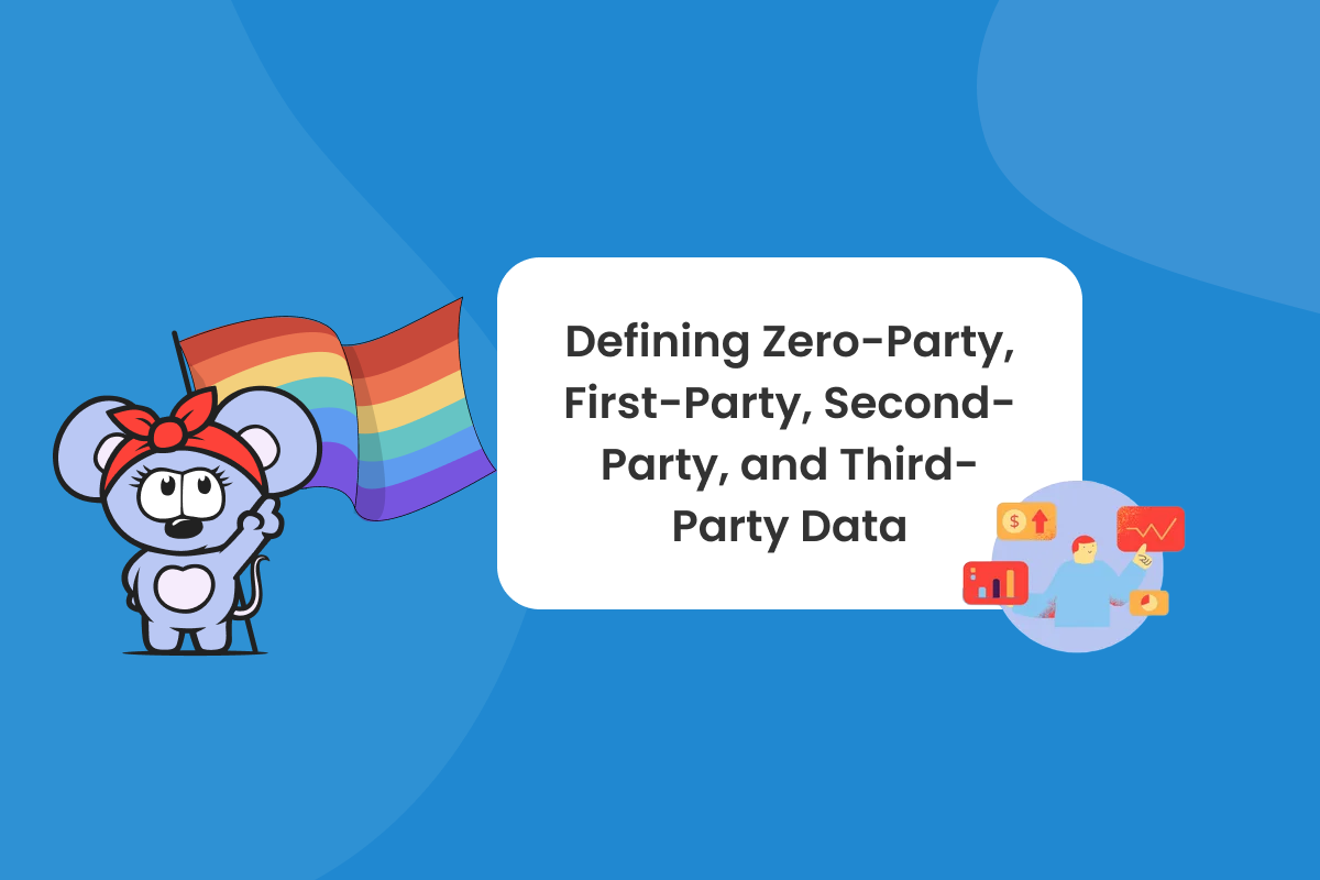RebelMouse logo with red headband holding pride flag points to title with data trends icon next to it
