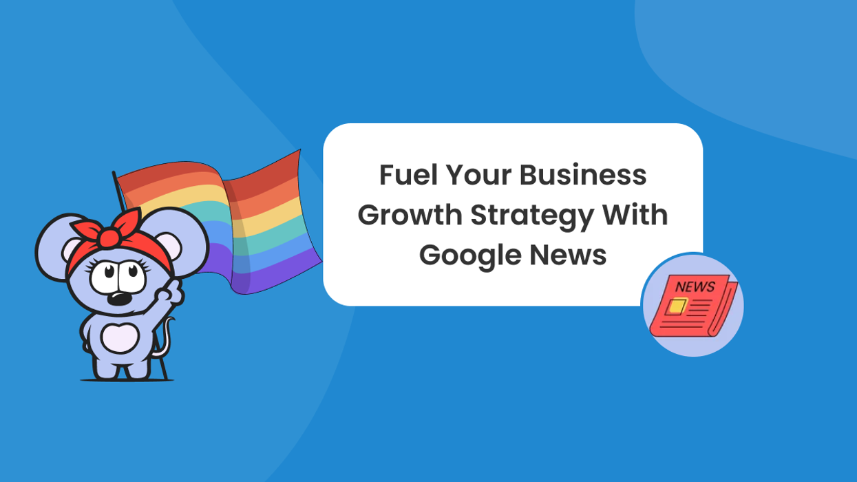 RebelMouse logo with red headband holding pride flag points to title with newspaper icon next to it