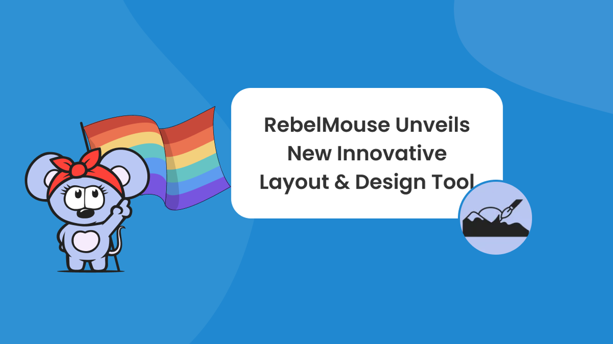 RebelMouse logo with red headband holding pride flag points to title with painting icon next to it