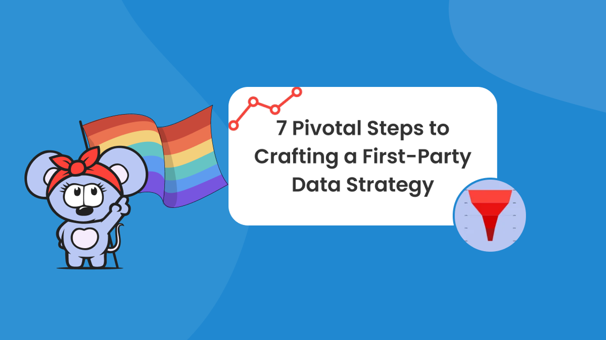 RebelMouse logo with red headband holding pride flag points to title with red funnel icon next to it