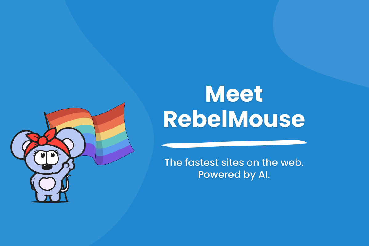 RebelMouse logo with red headband holding pride flag points to title 
