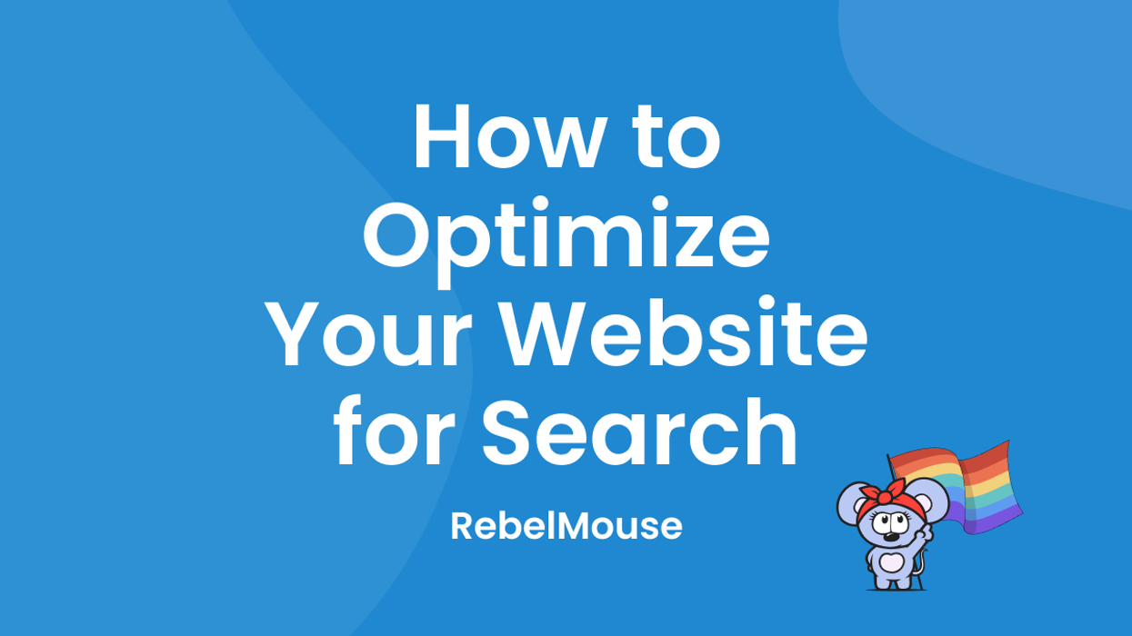 RebelMouse logo with red headband holding pride flag points to title