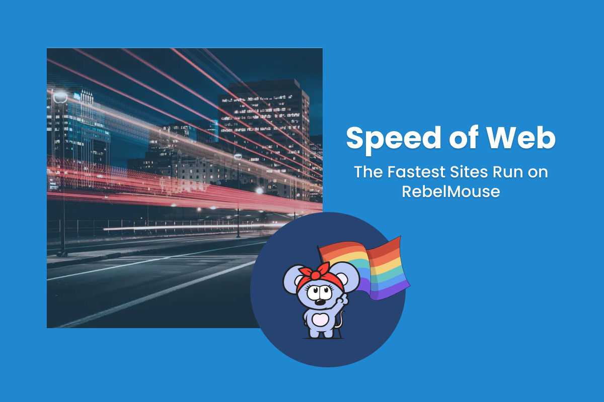 RebelMouse logo with red headband holding pride flag points to title
