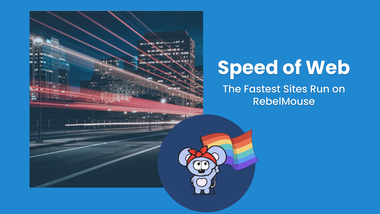 RebelMouse logo with red headband holding pride flag points to title