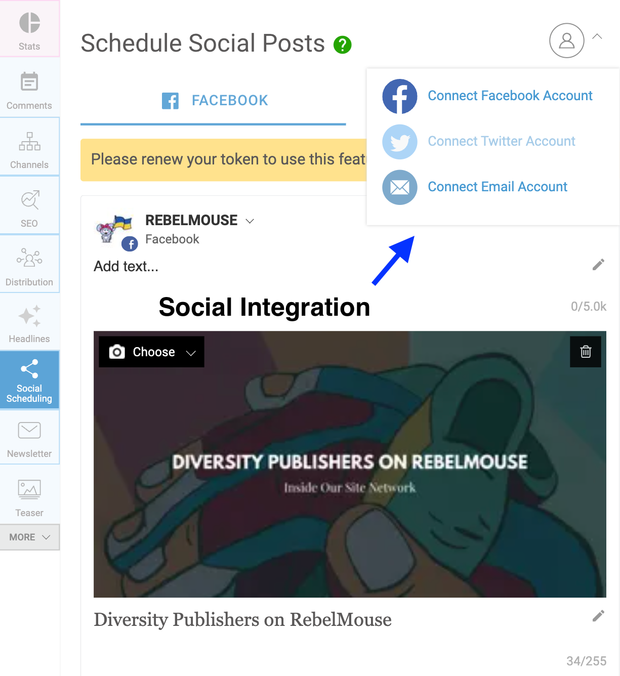  RebelMouse's CMS integrates social media scheduling channels