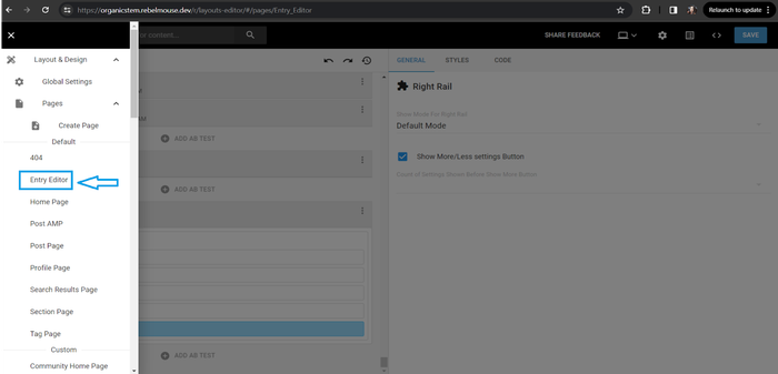 RebelMouse's Entry Editor tab from the global settings page.