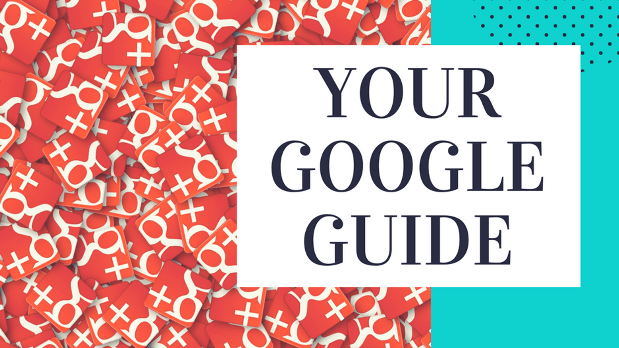 Red Google+ icons and "Your Google Guide" text on a blue and white background.
