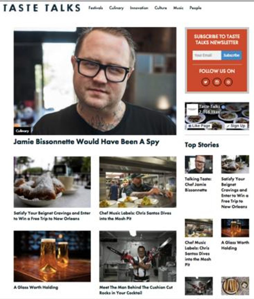 Screenshot of Taste Talks homepage