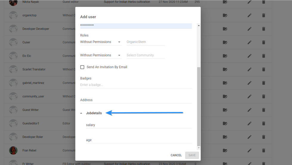 Screenshot of the Job Details fields in the User Dashboard