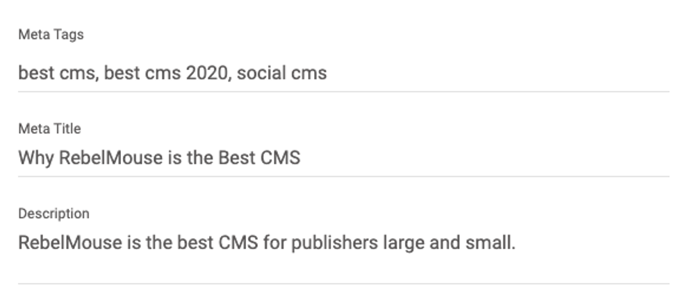 screenshot showing a section's meta information