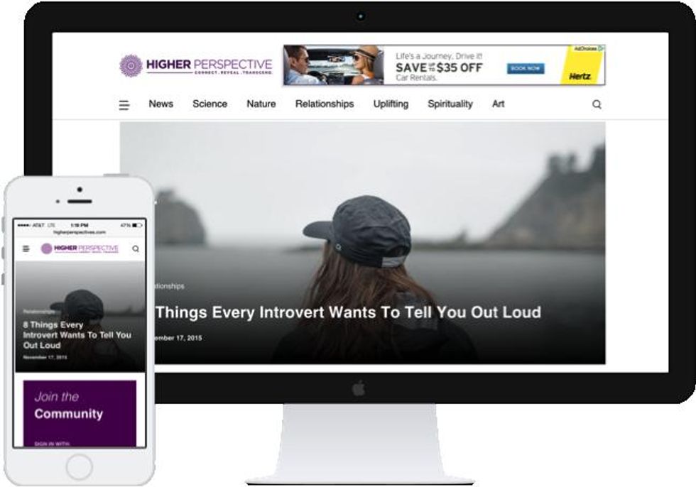 Screenshots of mobile and desktop design for Higher Perspective's homepage