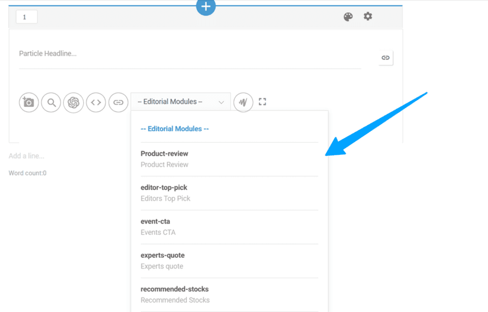 Select the Editorial Module you want to add