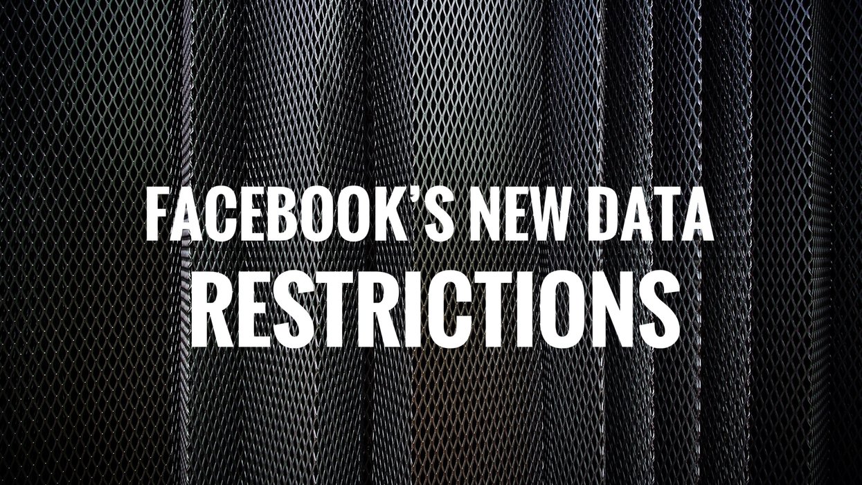 Text: "Facebook's New Data Restrictions" on a dark, textured background.