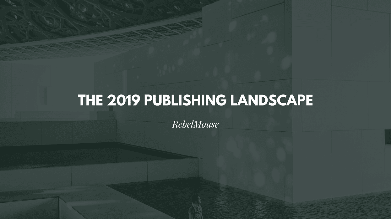 Text: "The 2019 Publishing Landscape" over modern architecture background.