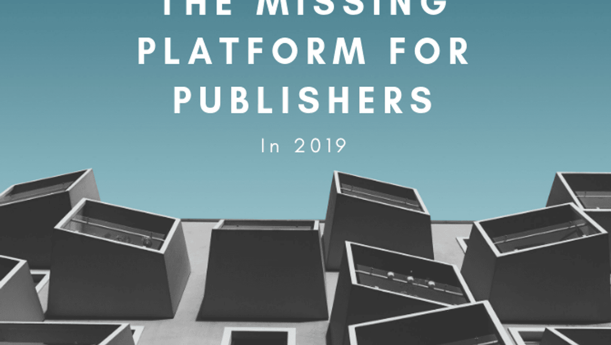 Text: "The Missing Platform for Publishers in 2019" over angular structures.
