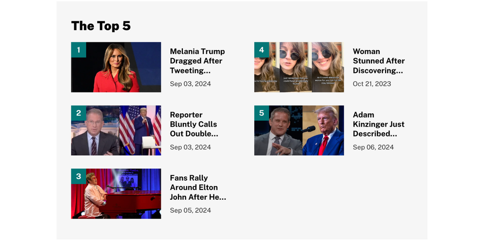 top five articles for users to read now in Comic Sands redesign