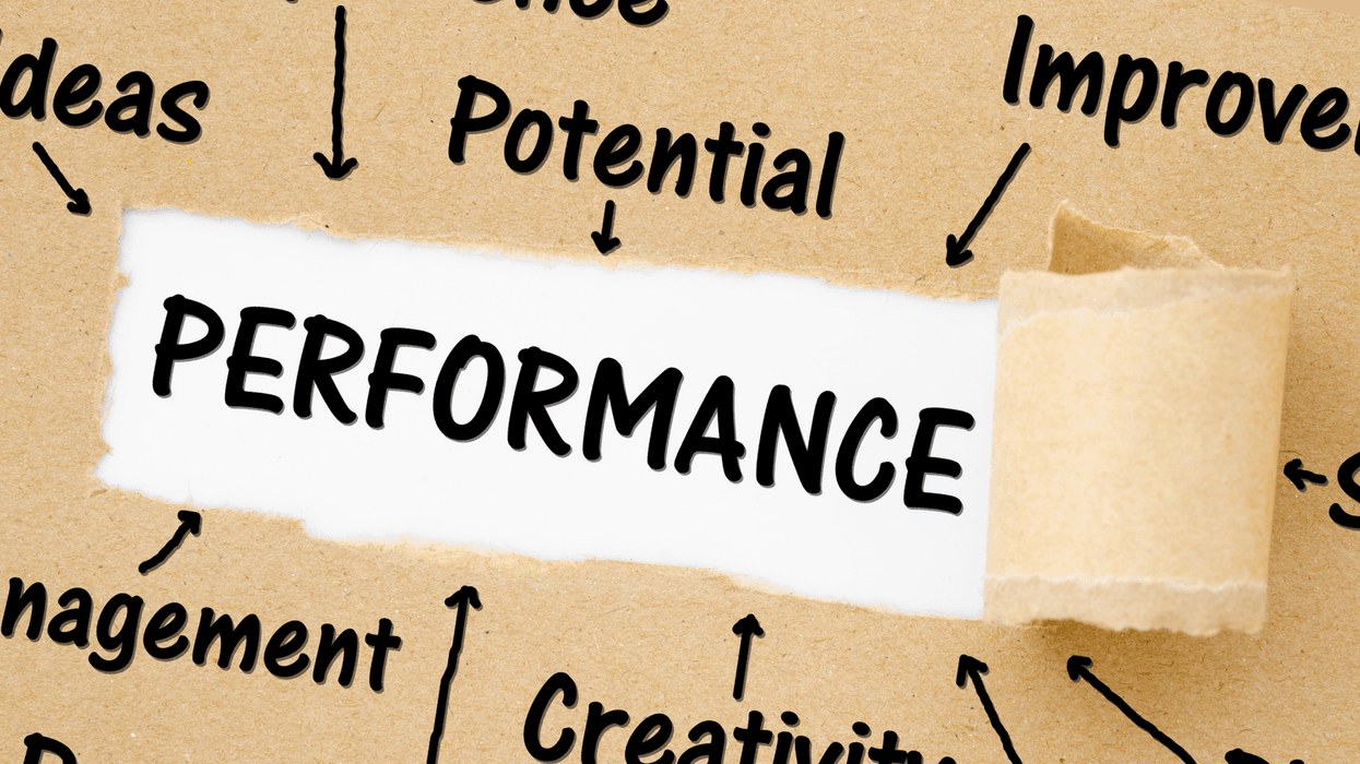 Torn paper reveals "Performance" surrounded by words: Ideas, Potential, etc.